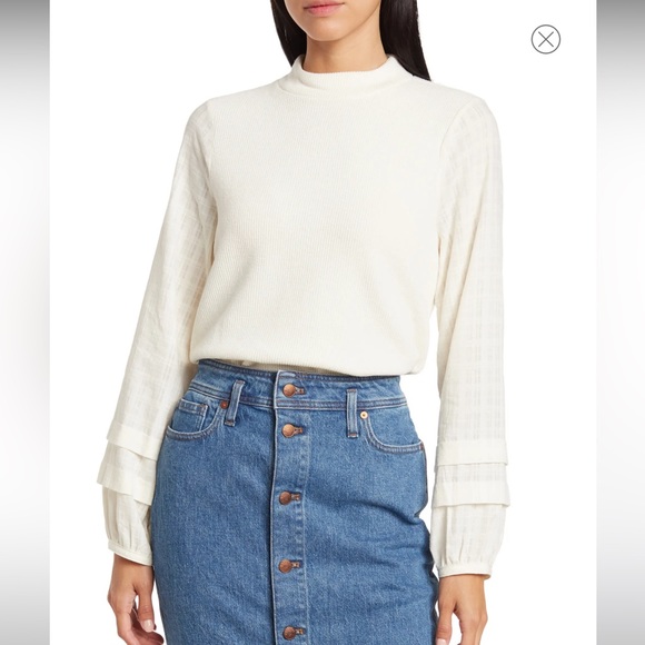 NWOT Madewell Weavemix Mock Neck Bubble Sleeve Top Women’s Medium - Picture 2 of 8